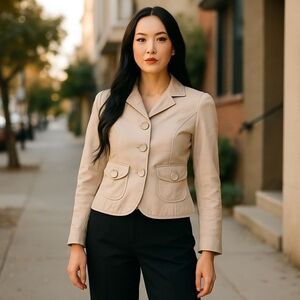 NWOT Ann Taylor Loft Petites 6P Women's Tan Blazer Jacket With Accents